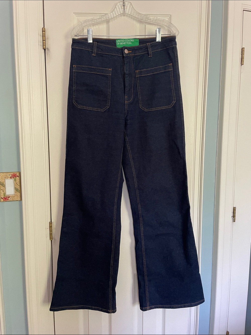 United Colors Of Benetton Indigo Wide-Leg Jeans with Front Patch Pockets